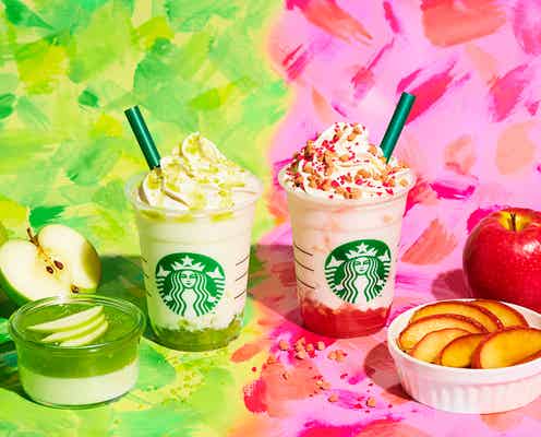 スタバ「グリーン アップル ジェリー フラペチーノ」「ベイクド アップル ピンク フラペチーノ」旬りんごをカラフルに味わう新作