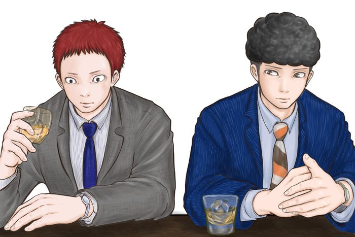 三浦翔平演じる源誠二(右)、山田裕貴演じる山田武志(左)(C)泰三子/講談社