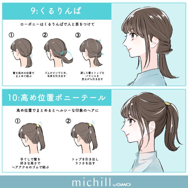 くるりんぱ　高め位置ポニーテール