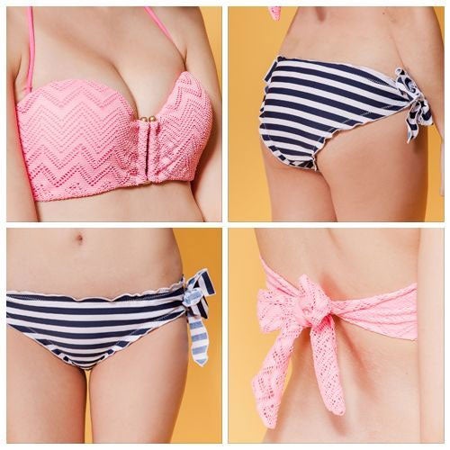 ピンクレース×ボーダーデザインワイヤー入りバンドゥー2点セットビキニ「LipCrown」3,980円（税込）／画像提供：Kirara