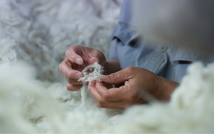 たくさんのカシミヤを1つ1つ手作業で確認