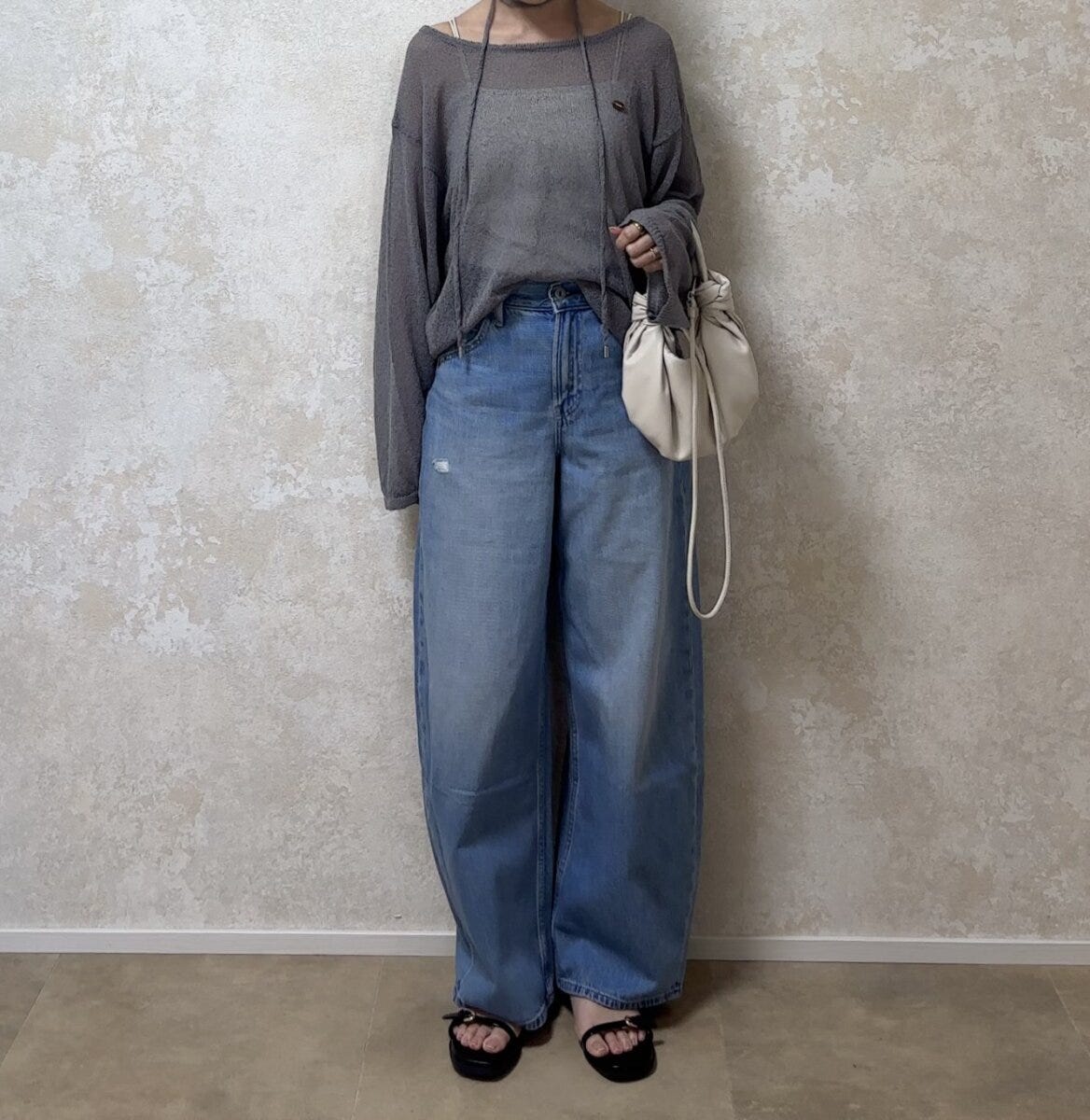 ユニクロ　バギーカーブジーンズ　丈感