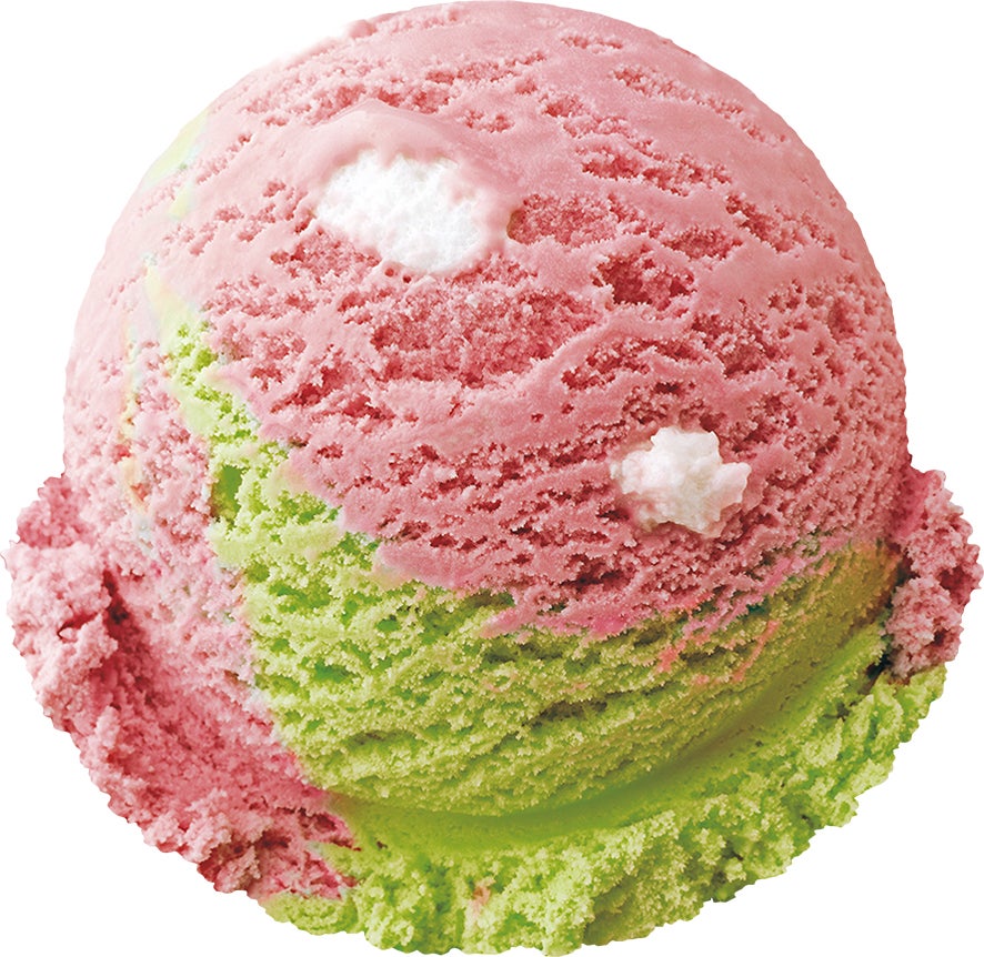 ラズベリーとピスタチオのアイスクリームにマシュマロが入った期間限定フレーバー「ホリデーグリーティング」（C）2022 SANRIO CO．，LTD．APPROVAL NO．L633038