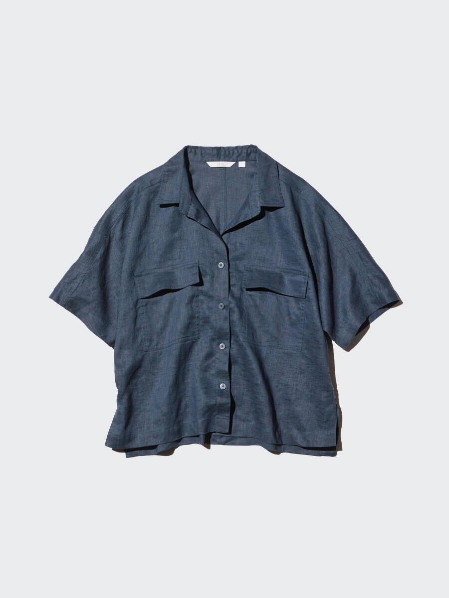ネイビーのプレミアムリネンスキッパーボクシーシャツ ネイビーのプレミアムリネンスキッパーボクシーシャツ