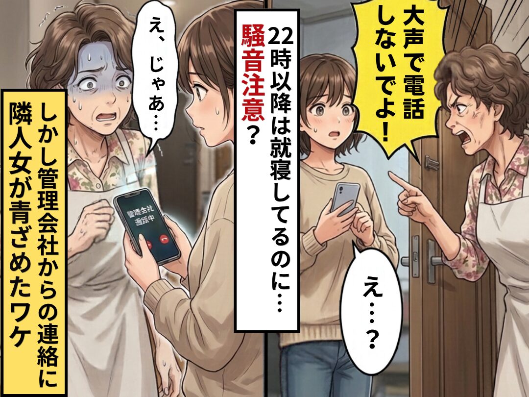 22時以降は就寝してるのに…隣人女「大声で電話するな！」しかし⇒管理会社からの連絡に「え、じゃあ…」隣人女が青ざめたワケ