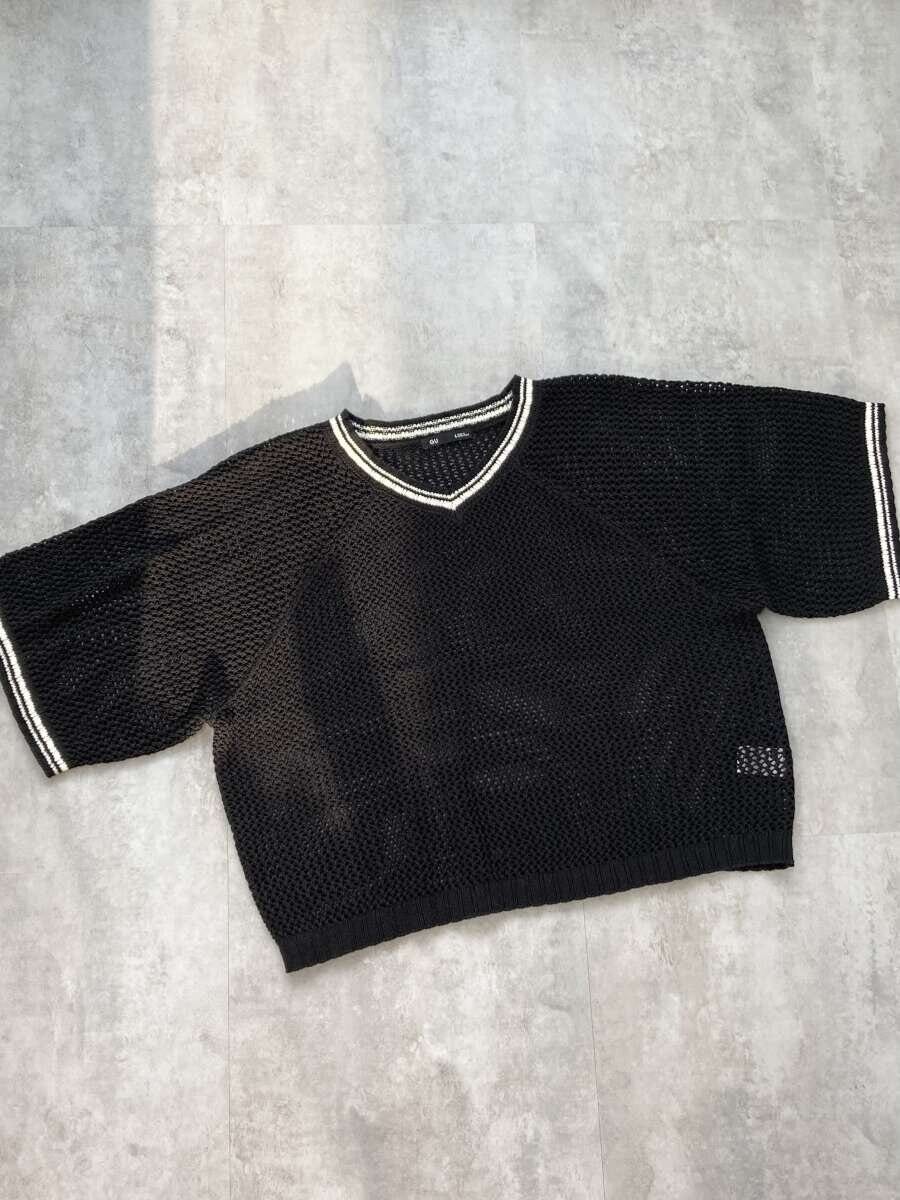 GU　GIRLSメッシュセーター　ブラックの商品写真（置き撮り）