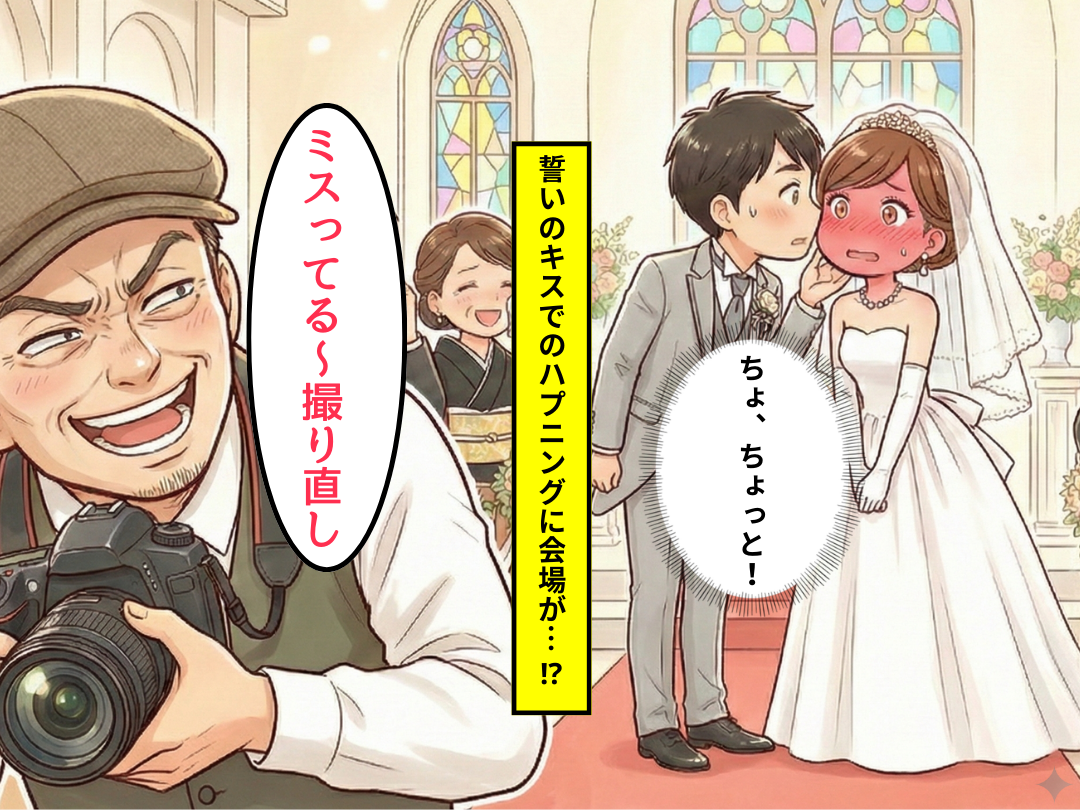 誓いのキス直後…カメラマン「ミスってる～撮り直し」の一言で…花嫁「ちょ、ちょと！」