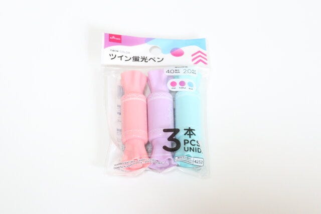 ダイソー 蛍光ペン(キャンディー、ツイン、3本) パッケージ ダイソー 蛍光ペン(キャンディー、ツイン、3本) パッケージ