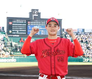 広島・岡本 才木に投げ勝った！“地元”甲南大出身、憧れの地で「すごい自信にもなります」 2度の満塁しのいだ七回途中無失点