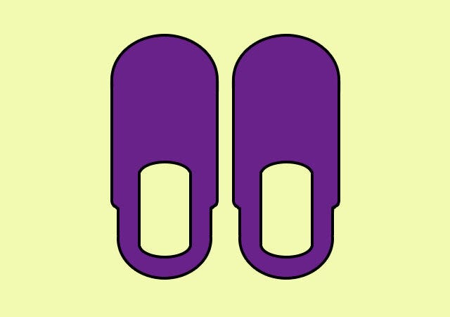 黄緑の背景に紫色のスリッパが2足並んだイラスト