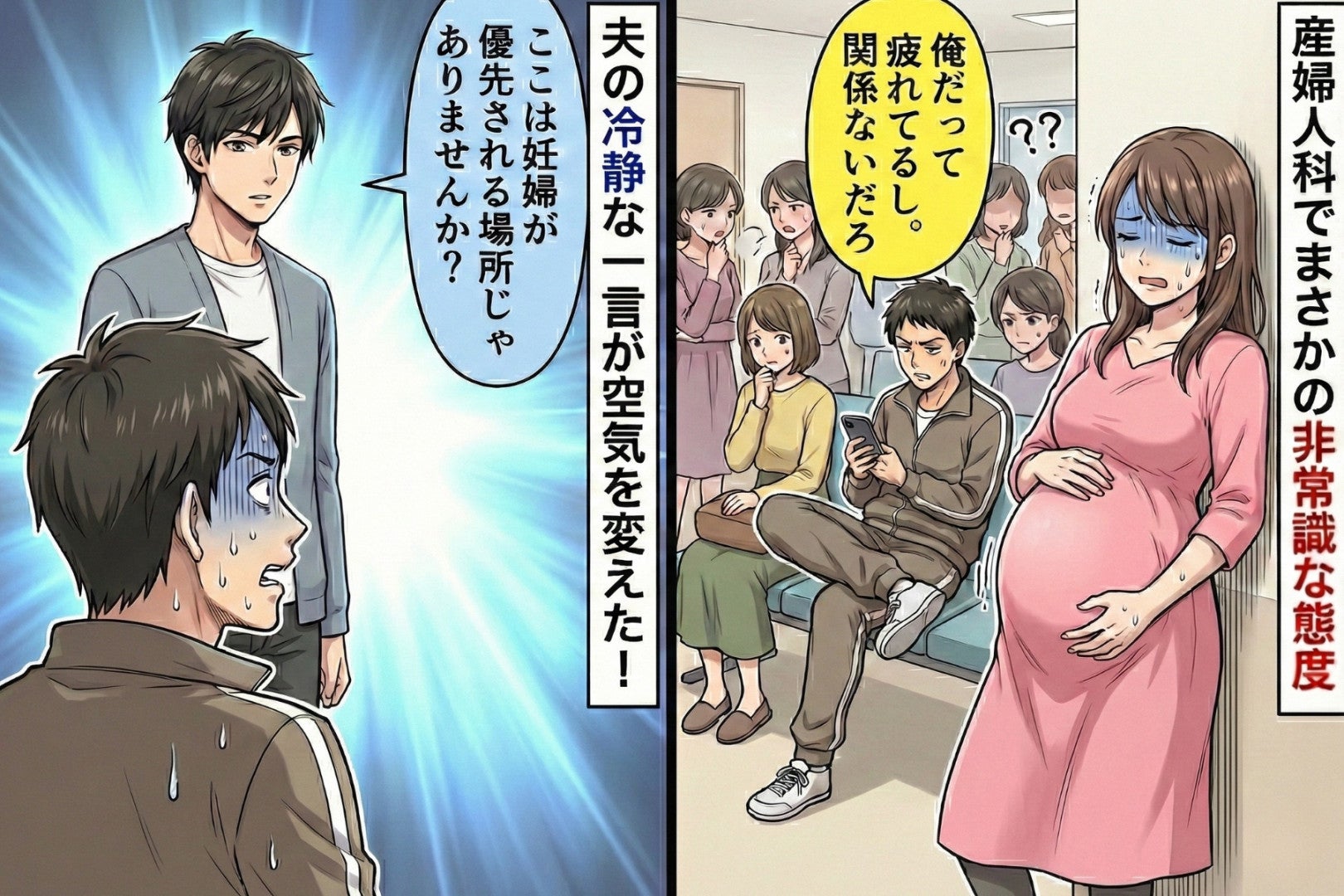 「俺だって疲れてる」産婦人科で座り続ける男。それを見ていたイケメン旦那が放った言葉に男が青ざめた理由