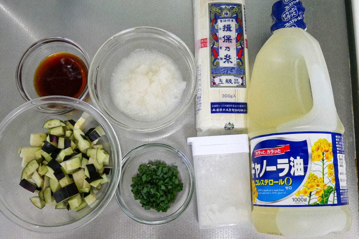 揚げナスおろしぶっかけそうめん