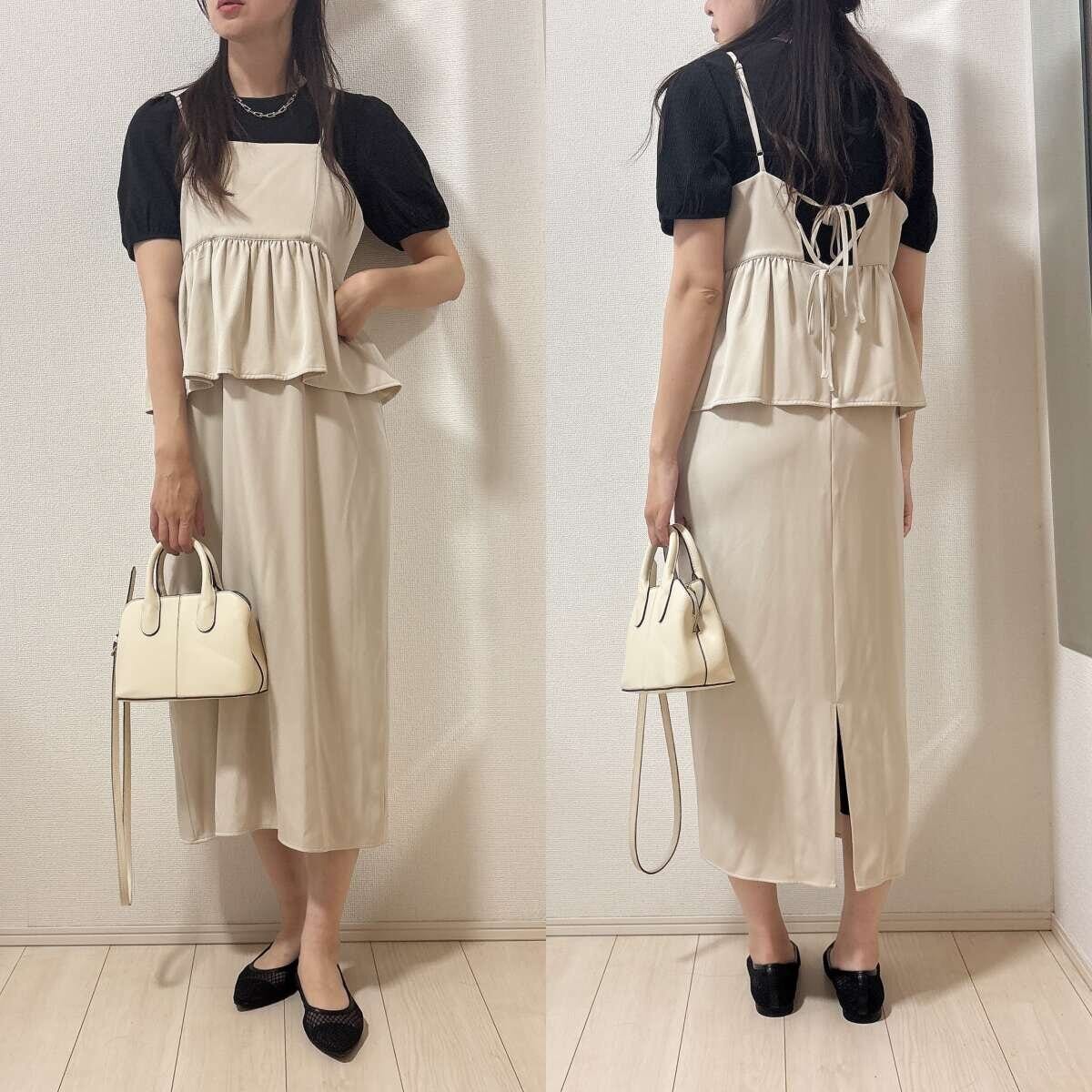 ユニクロ　シャーリングボリュームスリーブT　キャミワンピのインナーコーデ