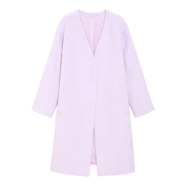 くすみパープルのノーカラーコート