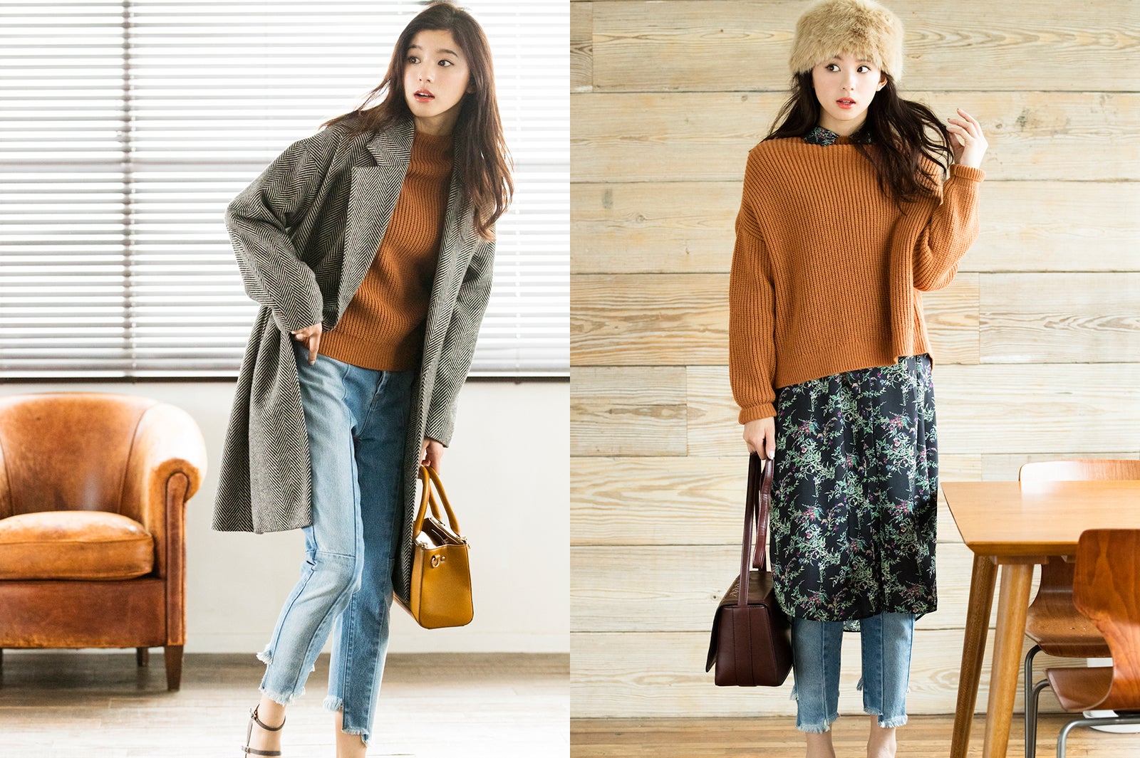 テラコッタがおしゃれ！“ニット×デニム”の着回し術