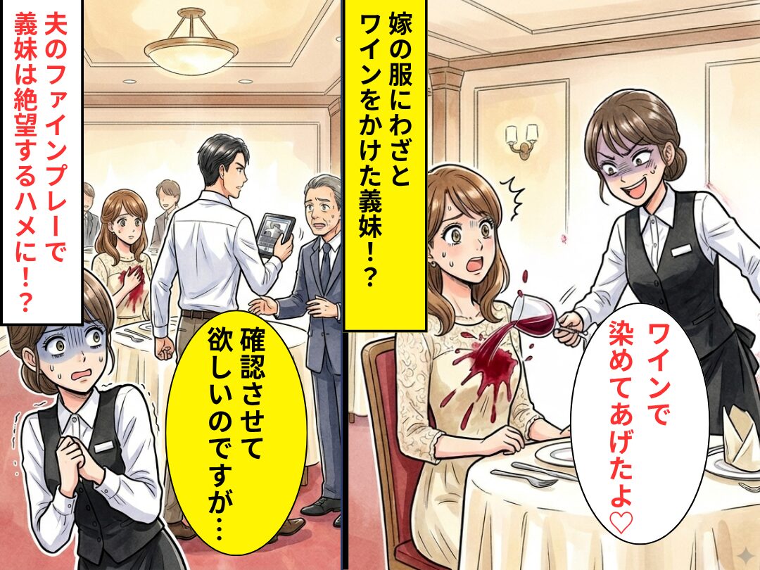 義妹のバイト先で…ワインをかけられた！？しかし⇒夫「確認させてほしいのですが…」ファインプレーで義妹が絶望した話