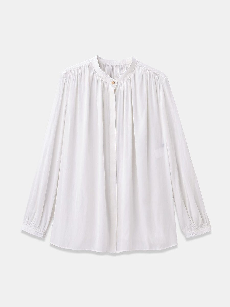 PLSTのヴィンテージサテンメタルボタンブラウス