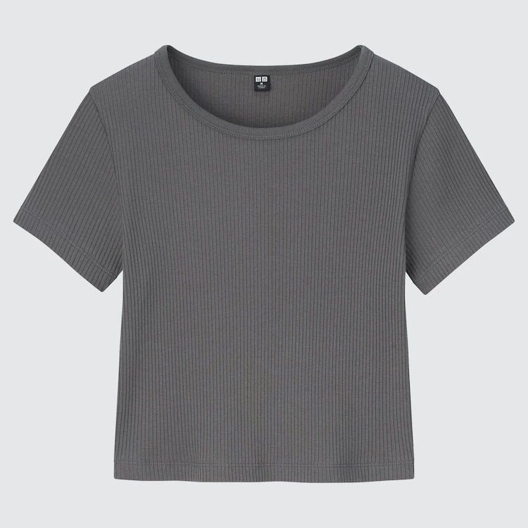 ユニクロ レディース 華奢見えトップス ユニクロ uniqlo レディース アイテム おすすめ オススメ トレンド 人気 コスパ 使える おしゃれ お洒落 オシャレ 2022 夏 トップス 華奢見え 痩せ見え 細見え Tシャツ リブ クロップド クロップド丈 グレー 値下げ セール