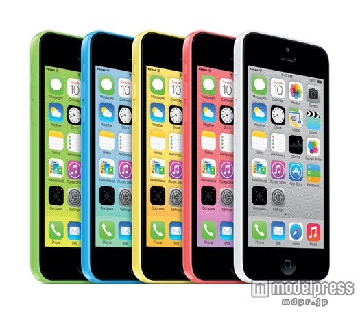 ブルー・グリーン・ピンク・イエロー・ホワイトの5色展開／「iPhone 5c」