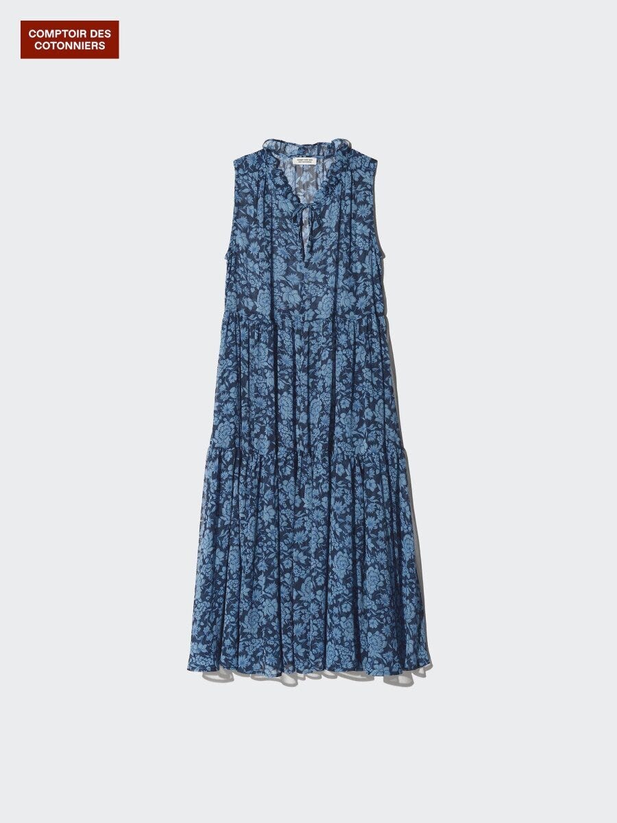 シフォンプリントロングワンピース 2026夏ユニクロ大人女性おすすめシフォンプリントロングワンピース
