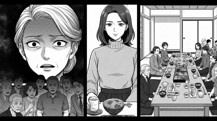 親戚の前にご馳走が並ぶ中…嫁だけ【黒ずんだご飯】を出す義母！？しかし⇒“義母の方”が、絶望することになったワケ