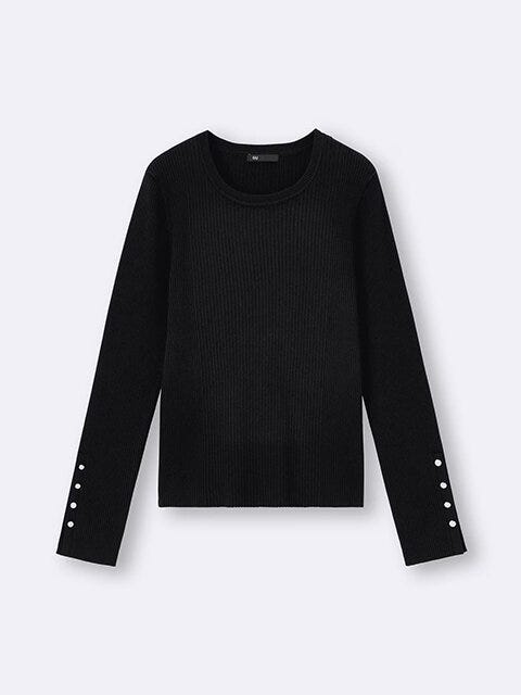 GU　リブニットボタンスリーブプルオーバーZ　BLACK