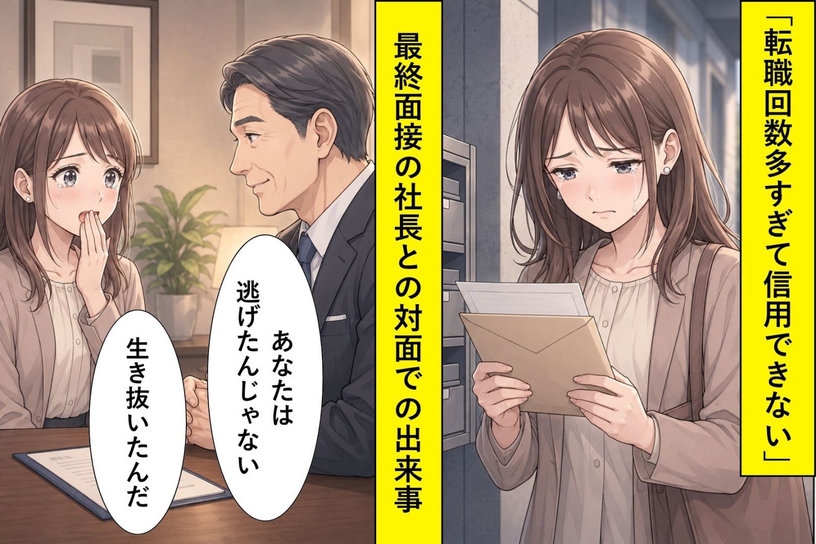 「転職回数多すぎて信用できない」面接で落とされ続けた私→最終面接で社長が放った一言
