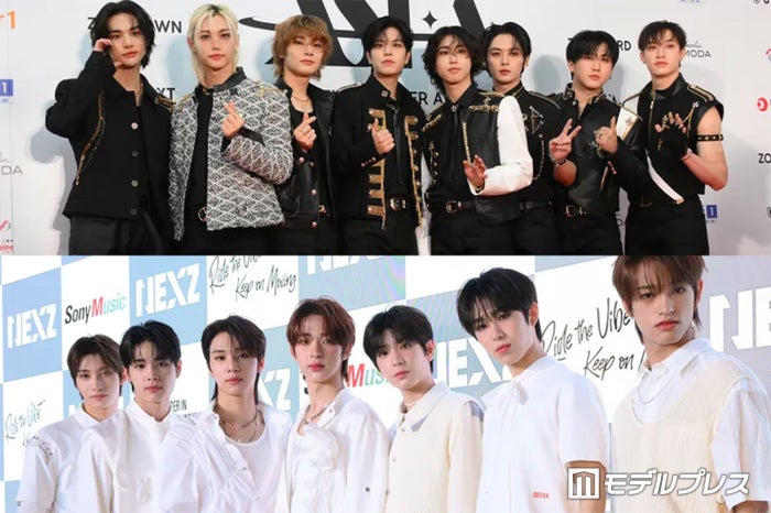 Stray Kids＆NEXZの集合ショット、ハンがヒュイに肩組みでファン歓喜「成功したオタク」「顔似てる」の声