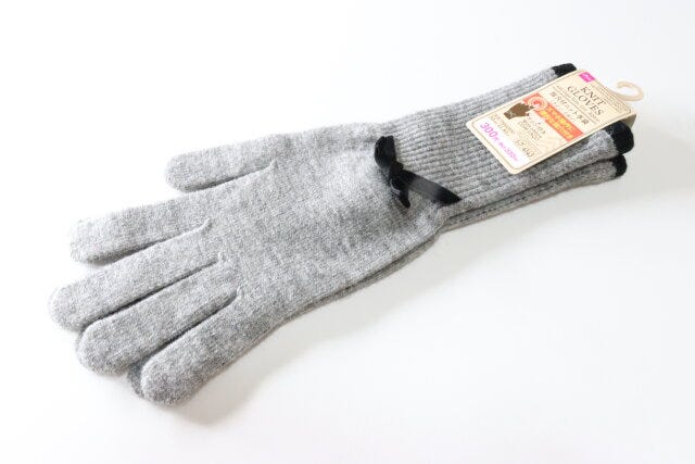 指穴付ニット手袋（ライン・リボン）　防寒グッズ