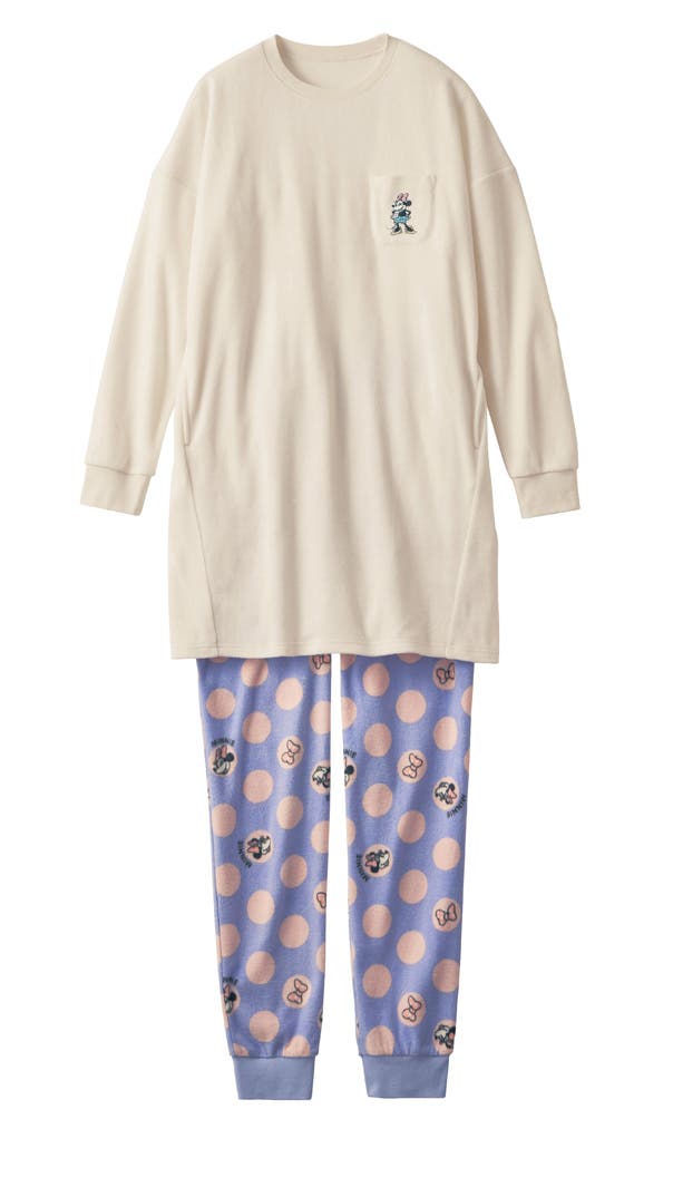 レディース肌側綿フリースチュニックパジャマ(選べるキャラクター)/ミニーマウス(ドット)/¥4,990(税込)(C)Disney