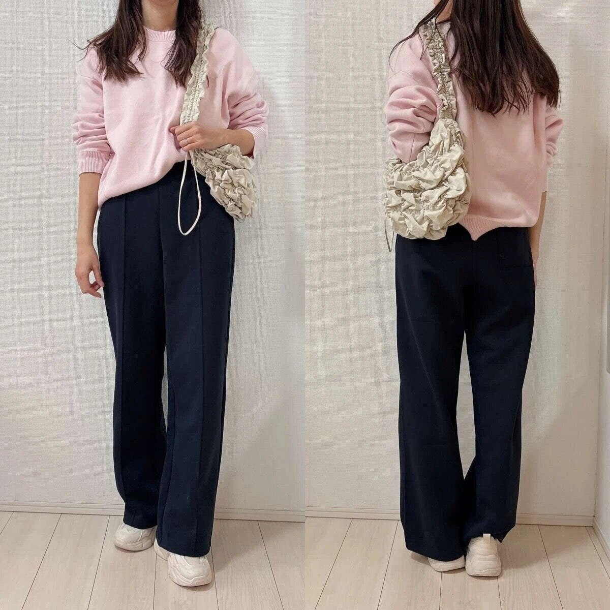 お手本コーデ ユニクロスウェットストレートパンツネイビーお手本コーデ