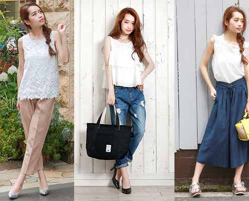 美人度が高まる!「白ノースリ」で大人な肌見せ