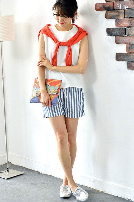 太ストライプウエストリボンショートパンツ「coca」2,190円(税込)