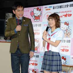 鈴木奈々(右)とますだおかだ・岡田圭右(左)