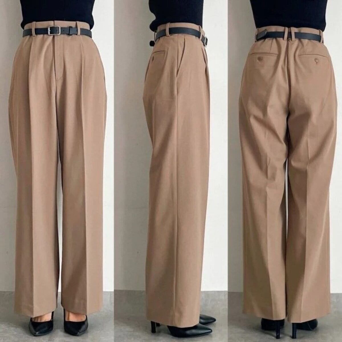 タックワイドパンツ ユニクロタックワイドパンツベージュ