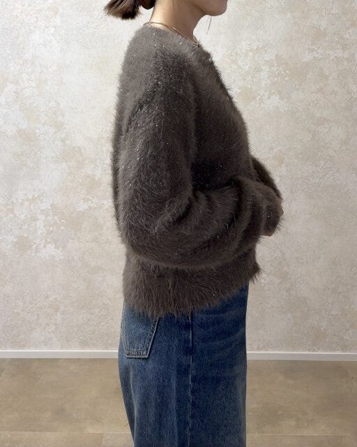 GUシャイニークルーネックカーディガン GUシャイニークルーネックカーディガンの丈感