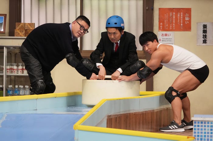 「箱根ソープウェイ選手権」(左から)長谷川忍、田中卓志、横川尚隆(C)フジテレビ