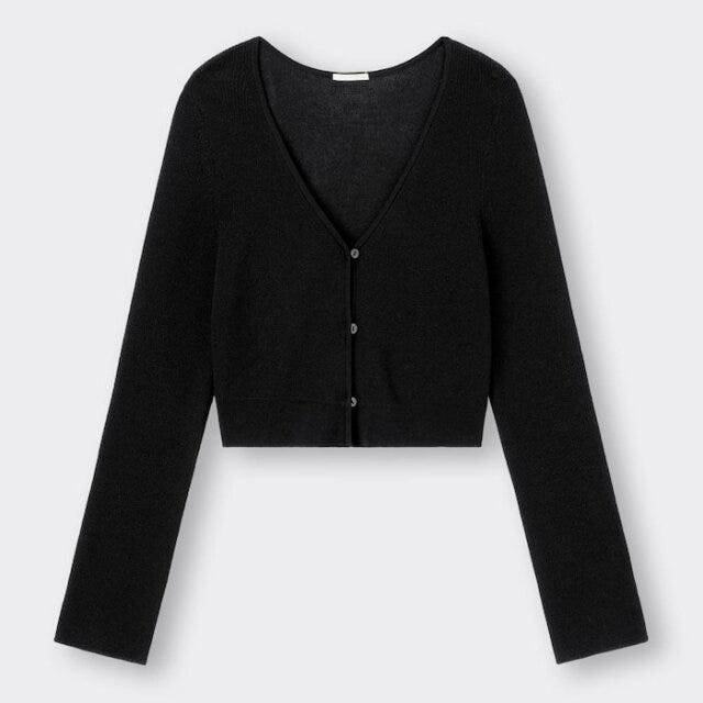 GU　ショート丈トップス　韓国ストリート　スタイルアップ　EccO　イラスト　シアークロップドカーディガン