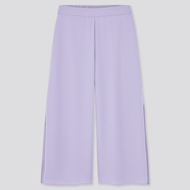 くすみパープルのシフォンスリットスカートパンツ