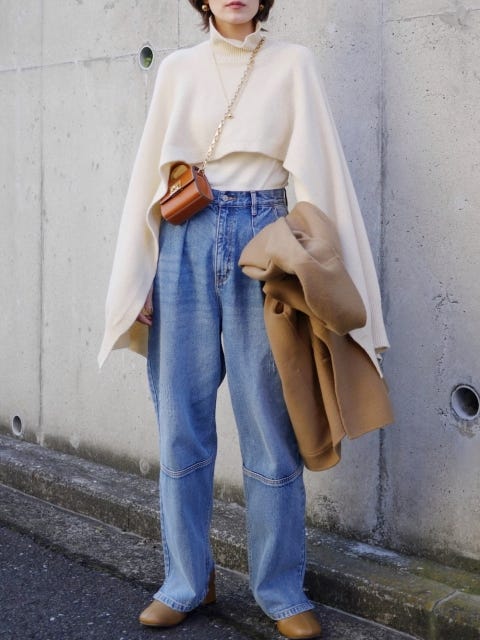 ユニクロ　uniqlo　レディース　おすすめ　オススメ　コスパ　2023　冬　デニム　デニムコーデ　ニット　セーター　白ニット