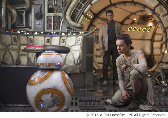 レイがBB-8に話しかけるシーン(C)2016&TM Lucusfilm Ltd.All Rights Reserved.
