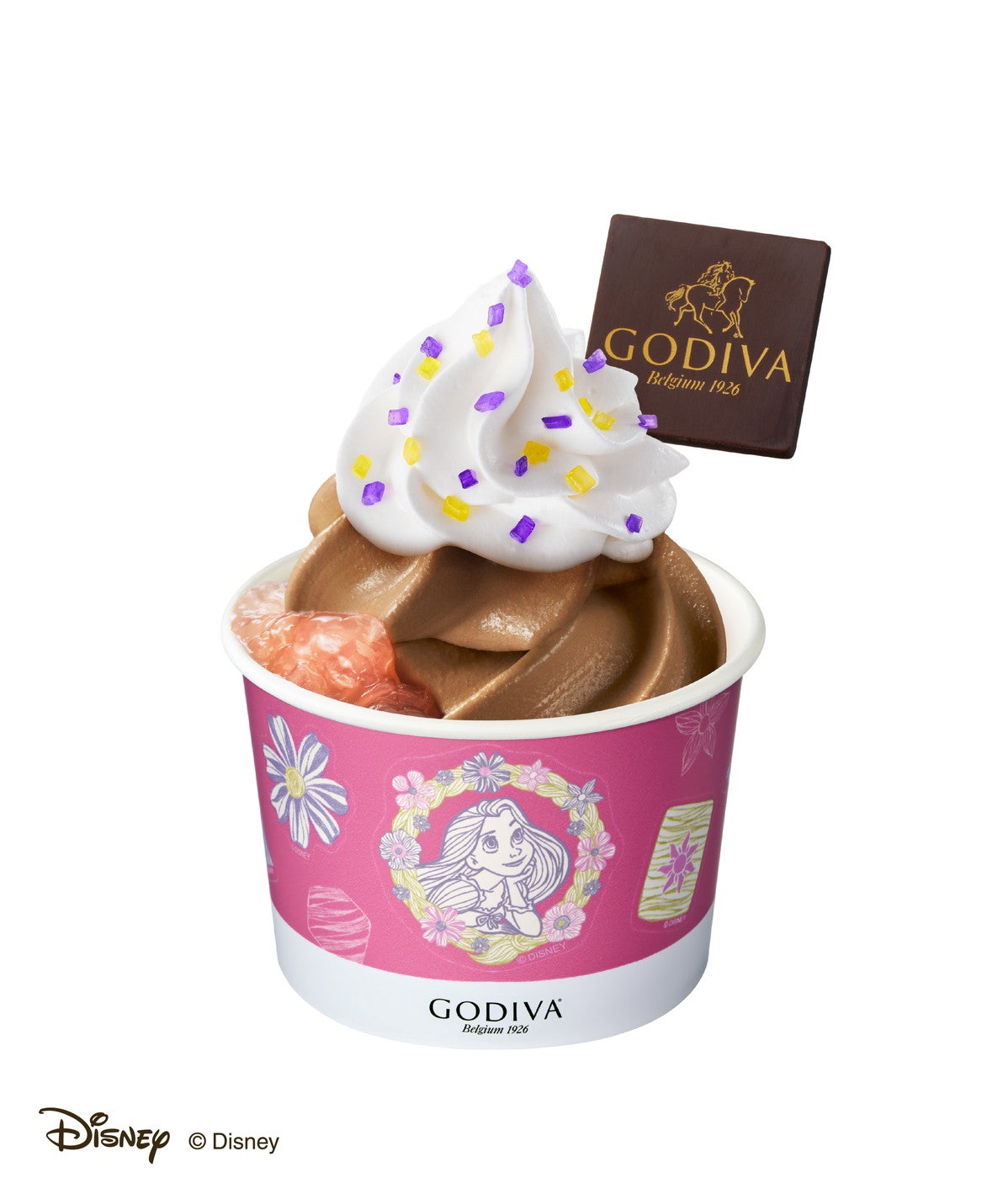 ソフトクリーム ピーチジュレ＆チョコレート ワッフルコーン 790円／125g、カップ 790円／125g（C）Disney