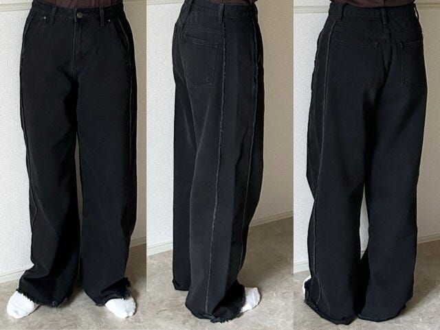 ウィメンズフレイサイドワイドデニムパンツ　サイズ25の丈感