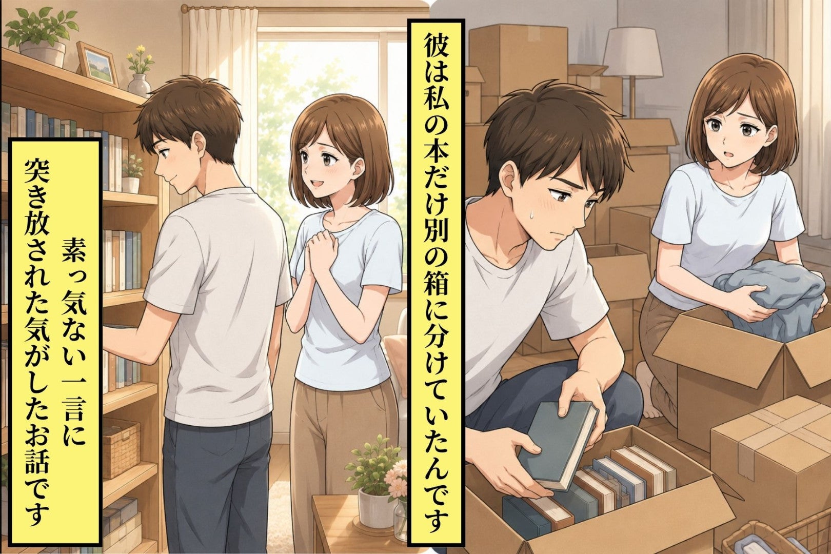 同棲前の荷造りで私の本だけ別の箱に分けた彼。素っ気ない一言に、突き放された気がした話