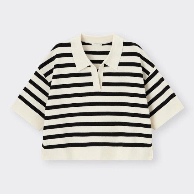 GU　ポロセーター　韓国っぽコーデ　爽やかカジュアル　asuka　イラスト　スキッパーポロセーター