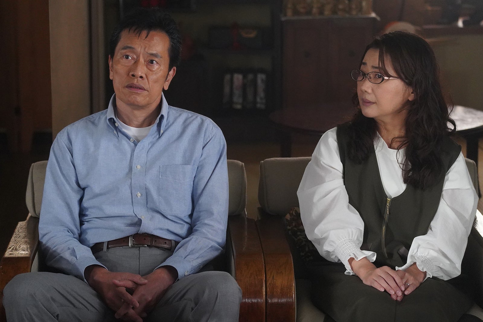 遠藤憲一、阿南敦子／「親愛なる僕へ殺意をこめて」第2話より（C）フジテレビ