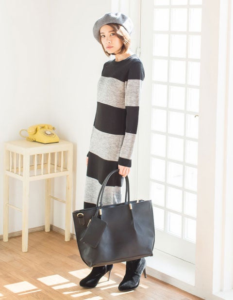 ボーダーニットワンピース「Re:EDIT by GALSTAR」3,998円（税込）／画像提供：Re:EDIT by GALSTAR