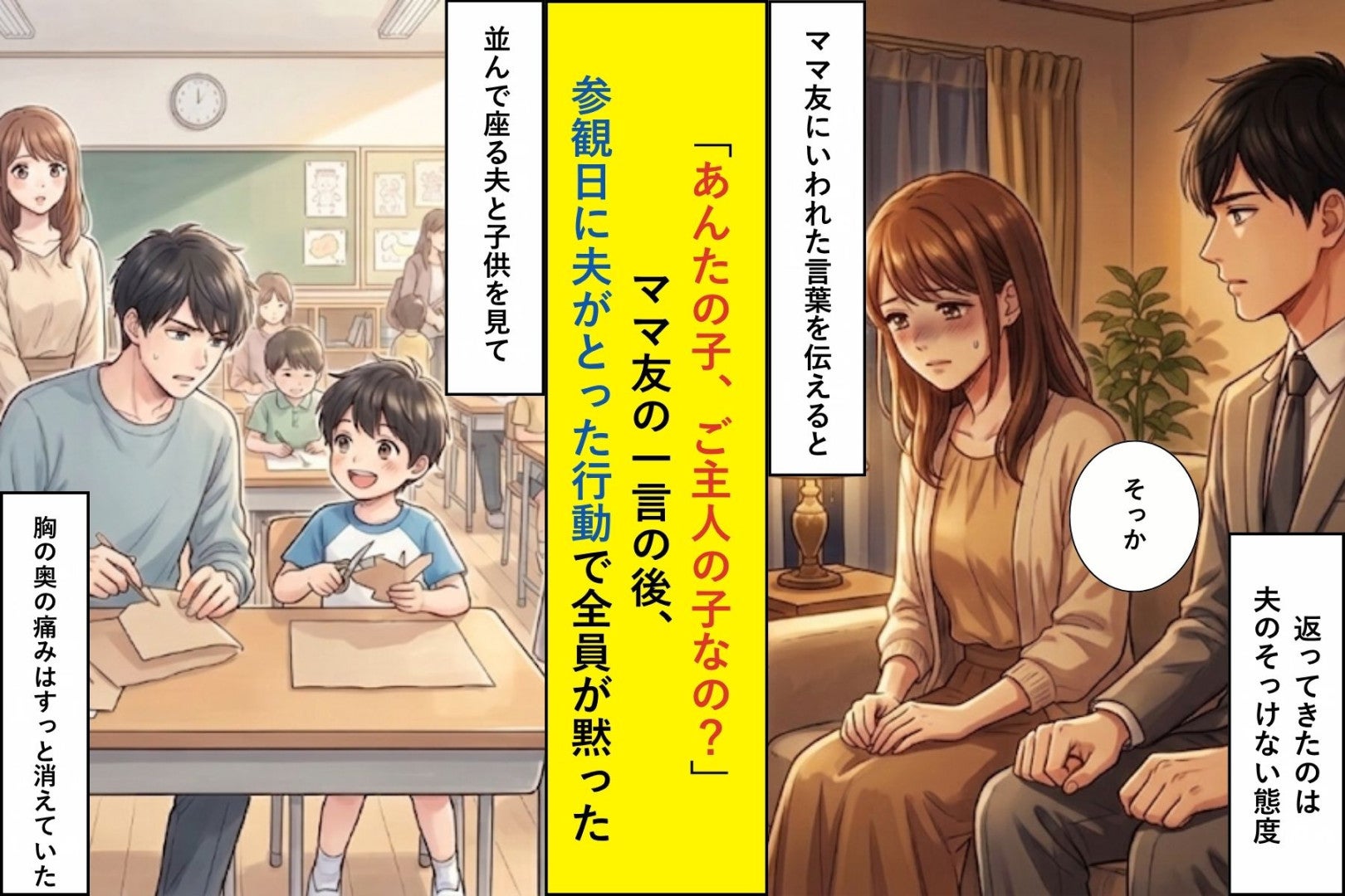 「あんたの子、ご主人の子なの？」ママ友の一言の後、参観日に夫がとった行動で全員が黙った