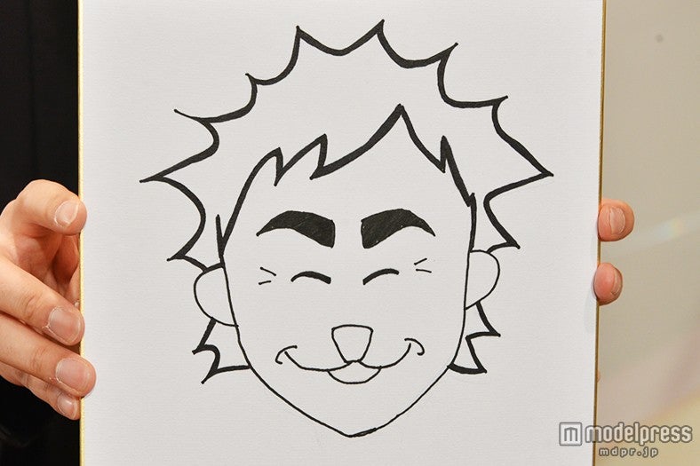 大石自らが描いたという夫の似顔絵、ライオンのような人という