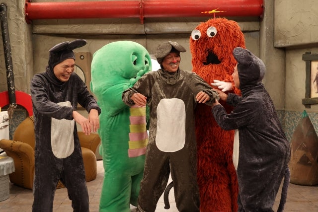 （左から）おおたぴかり、ガチャピン、明石家さんまねずみ、ムック、たなチュー（C）TITAN／TOPICS／フジテレビ